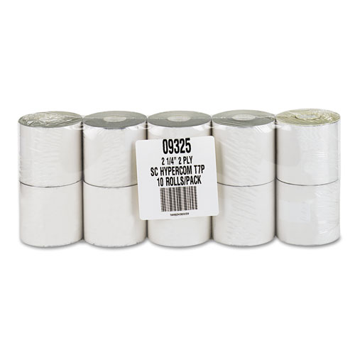 Impact Printing Carbonless Paper Rolls, 2.25" x 70 ft, White/Canary, 10/Pack