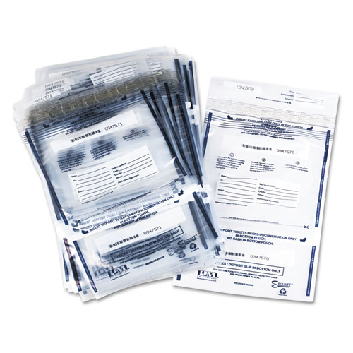 Clear Dual Deposit Bags, Tamper Evident, Plastic, 11 x 15, Clear, 100/Pack
