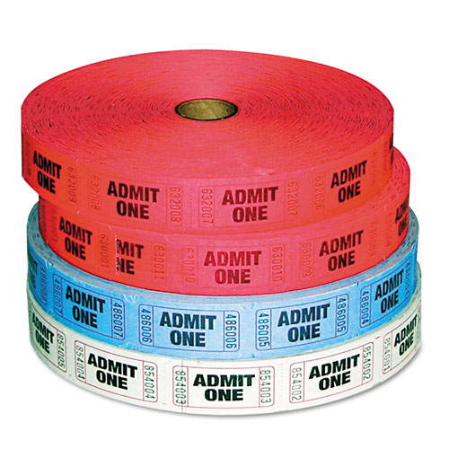 Admit-One Ticket Multi-Pack, 2 Red, 1 Blue, 1 White, 2,000/Roll, 4 Rolls/Pack