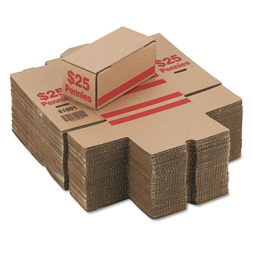 Image of Iconex™ Corrugated Cardboard Coin Storage With Denomination Printed On Side, 8.5 X 4.38 X 3.63, Red