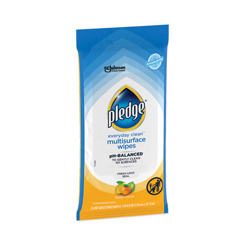 Image of Pledge® Multi-Surface Cleaner Wet Wipes, Cloth, 7 X 10, Fresh Citrus, White, 25/Pack, 12 Packs/Carton
