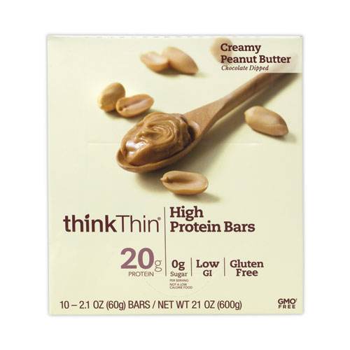 Thinkthin® High Protein Bars, Creamy Peanut Butter, 2.1 Oz Bar, 10 Bars/Carton, Ships In 1-3 Business Days