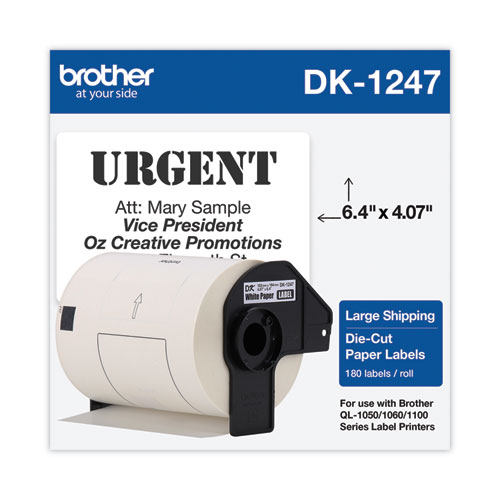 Image of Brother P-Touch® Dk1247 Label Tape, 4.07" X 6.4", Black On White, 180 Labels/Roll