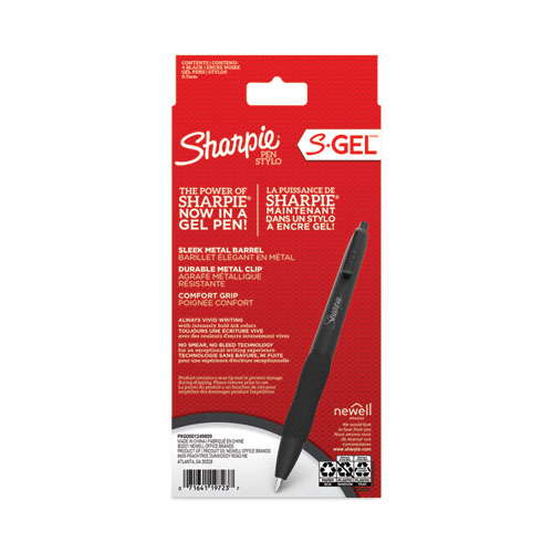 Image of Sharpie® S-Gel™ S-Gel Premium Metal Barrel Gel Pen, Retractable, Medium 0.7 Mm, Black Ink, Black Barrel, 4/Pack