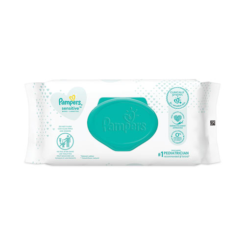 Sensitive Baby Wipes, 1-Ply, 6.8 x 7,  Unscented, White, 56/Pack
