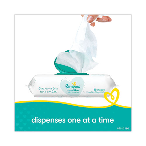 Pampers® Sensitive Baby Wipes, 1-Ply, 6.8 X 7,  Unscented, White, 56/Pack