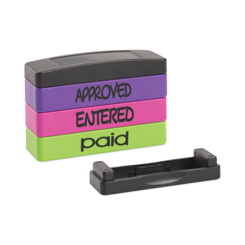 Image of Trodat® Interlocking Stack Stamp, Approved, Entered, Paid, 1.81" X 0.63", Assorted Fluorescent Ink