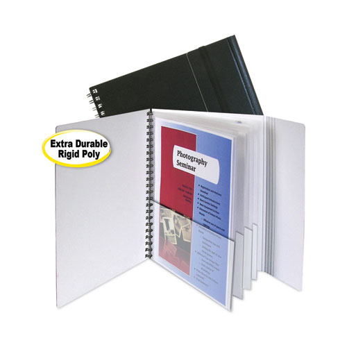 Eight-Pocket Portfolio with Security Flap, Polypropylene, 8.5 x 11, Black/White