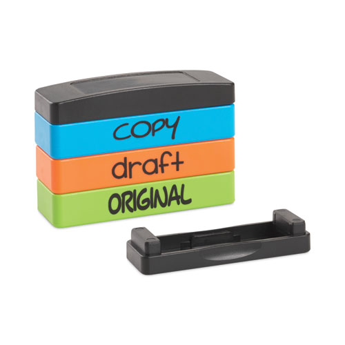 Interlocking Stack Stamp, COPY, DRAFT, ORIGINAL, 1.81" x 0.63", Assorted Fluorescent Ink