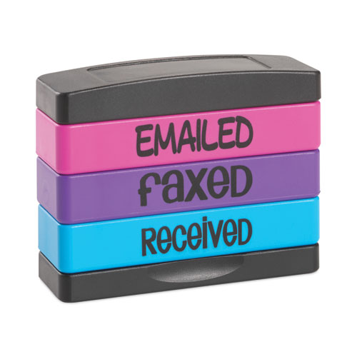 Trodat® Interlocking Stack Stamp, Emailed, Faxed, Received, 1.81" X 0.63", Assorted Fluorescent Ink