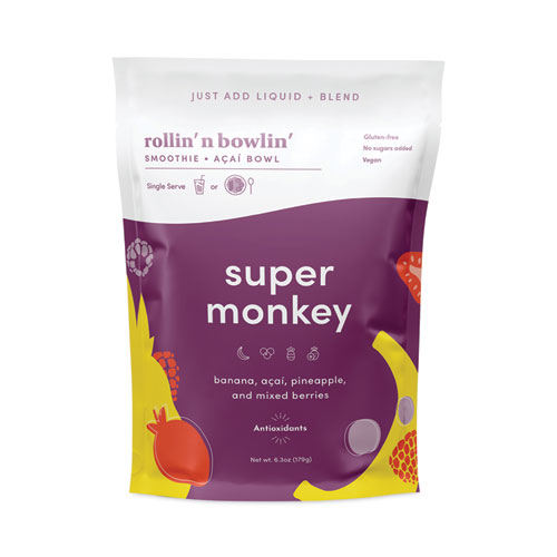 rollin' n bowlin' Super Monkey Acai Bowl, 6.3 oz Pouch, 4/Pack, Delivered in 1-4 Business Days