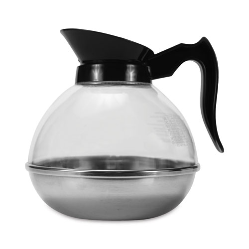 Image of Unbreakable Regular Coffee Decanter, 12-Cup, Stainless Steel/Polycarbonate, Black Handle