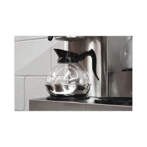 Image of Unbreakable Regular Coffee Decanter, 12-Cup, Stainless Steel/Polycarbonate, Black Handle