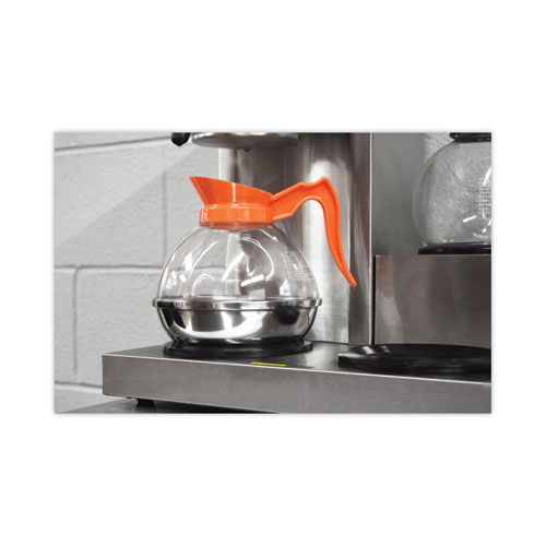 Image of Coffee Pro Unbreakable Decaffeinated Coffee Decanter, 12-Cup, Stainless Steel/Polycarbonate, Orange Handle