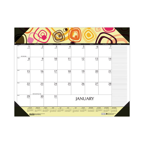 Recycled Desk Pad Calendar, Geometric Artwork, 22 x 17, White Sheets, Black Binding/Corners,12-Month (Jan to Dec): 2023