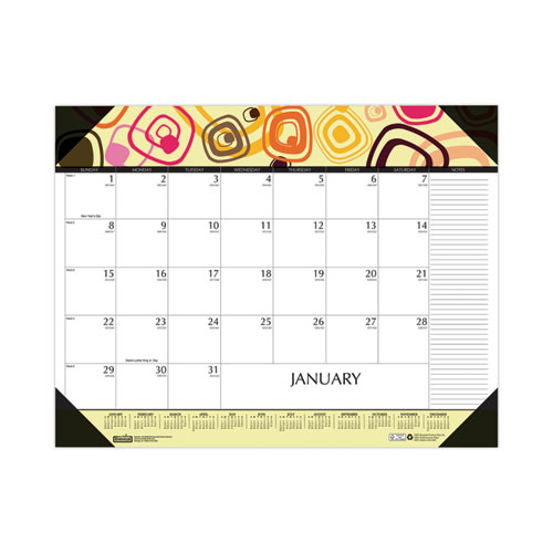 Recycled desk pad calendar, geometric artwork, 22 x 17, white sheets, black  binding/corners,12-month (jan to dec): 2024 - mastersupplyonline