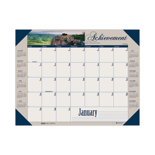 Image of Earthscapes Recycled Monthly Desk Pad Calendar, Motivational Photos, 22 x 17, Blue Binding/Corners, 12-Month (Jan-Dec): 2023