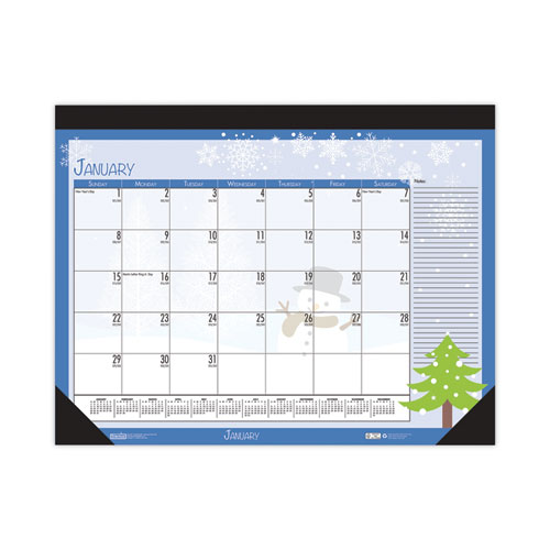 House Of Doolittle™ Recycled Desk Pad Calendar, Illustrated Seasons Artwork, 18.5 X 13, Black Binding/Corners,12-Month (Jan To Dec): 2024