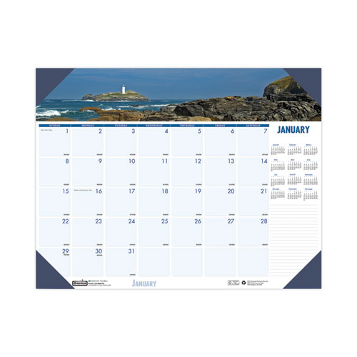 Image of Earthscapes Recycled Monthly Desk Pad Calendar, Coastlines Photos, 18.5 x 13, Black Binding/Corners,12-Month (Jan-Dec): 2023