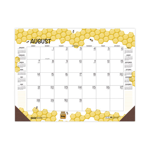 Recycled Honeycomb Desk Pad Calendar, 22 x 17, White/Multicolor Sheets, Brown Corners, 12-Month (Aug to July): 2023 to 2024