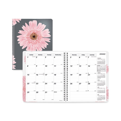 Brownline® Essential Collection 14-Month Ruled Monthly Planner, 8.88 X 7.13, Daisy Black/Pink Cover, 14-Month (Dec To Jan): 2023 To 2025
