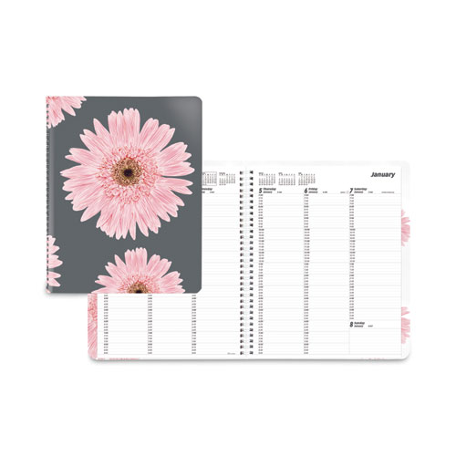 Brownline® Essential Collection Daisy Weekly Appointment Book, Columnar Format, 11 X 8.5, Navy/Gray/Pink Cover, 12-Month (Jan-Dec): 2024