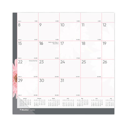Monthly Desk Pad Calendar, 22 x 17, Pink/White Sheets, Black Binding, 12-Month (Jan to Dec): 2024