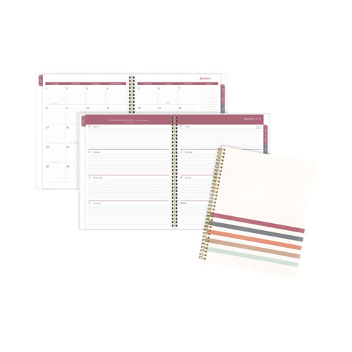 Image of Blake Weekly/Monthly Planner, Blake Bold Stripe Artwork, 11 x 8.5, Cream/Blue/Brown Cover, 12-Month (Jan to Dec): 2023