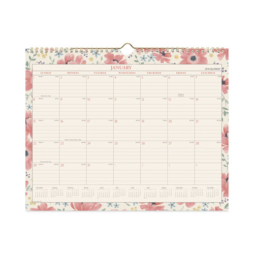 Image of Badge Floral Wall Calendar, Badge Floral Artwork, 15 x 12, White/Multicolor Sheets, 12-Month (Jan to Dec): 2023
