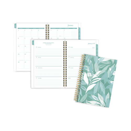 Image of Bali Weekly/Monthly Planner, Bali Leaf Artwork, 8.5 x 5.5, Green/White Cover, 12-Month (Jan to Dec): 2023
