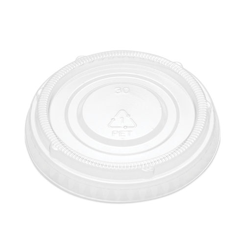 Image of Supplycaddy Portion Cup Lids, Fits 2 Oz Portion Cups, Clear, 2,500/Carton