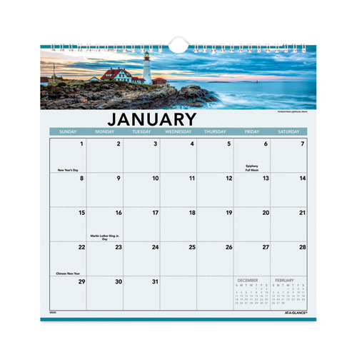 Image of Landscape Monthly Wall Calendar, Landscapes Photography, 12 x 12, White/Multicolor Sheets, 12-Month (Jan to Dec): 2023