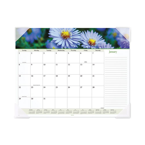 AT-A-GLANCE® Floral Panoramic Desk Pad, Floral Photography, 22 x 17, White/Multicolor Sheets, Clear Corners, 12-Month (Jan-Dec): 2023