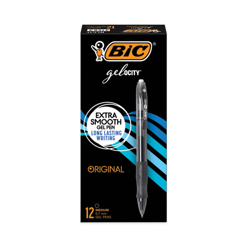 Bic® Gel-Ocity Gel Pen, Retractable, Medium 0.7 Mm, Black Ink, Translucent Black Barrel, Dozen