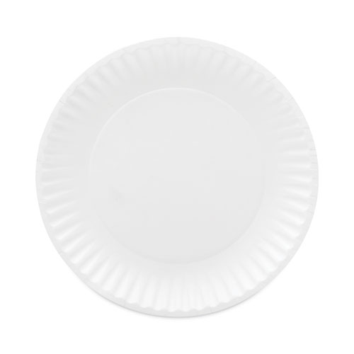 AJM Packaging Corporation Coated Paper Plates, 9" dia, White, 100/Pack, 12 Packs/Carton