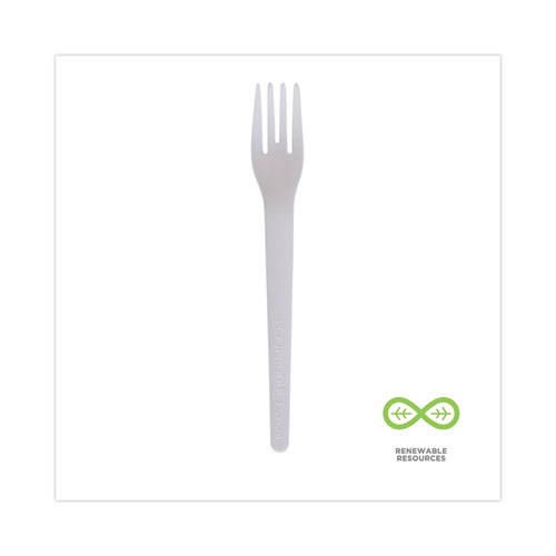 Plantware Compostable Cutlery, Fork, 6", Pearl White, 50/Pack, 20 Pack/Carton