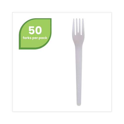 Image of Eco-Products® Plantware Compostable Cutlery, Fork, 6", Pearl White, 50/Pack, 20 Pack/Carton