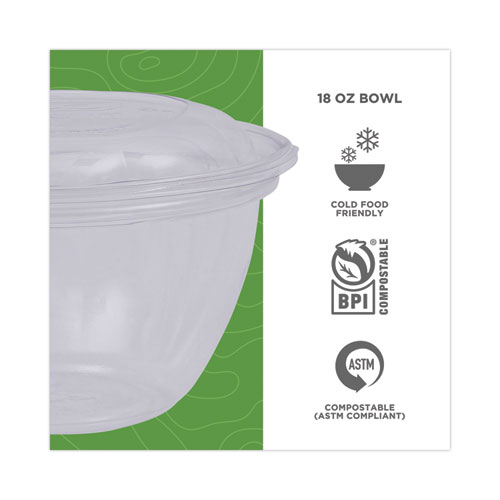 Renewable and Compostable Containers, 18 oz, 5.5" Diameter x 2.3"h, Clear, Plastic, 150/Carton