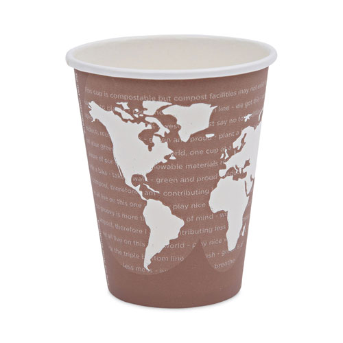 Eco-Products® World Art Renewable and Compostable Hot Cups, 8 oz, Plum, 50/Pack