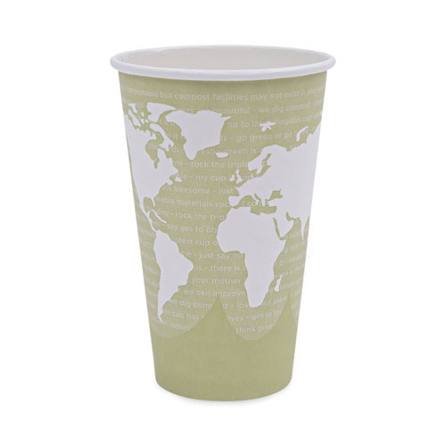 Eco-Products® World Art Renewable And Compostable Hot Cups, 16 Oz, Moss, 50/Pack