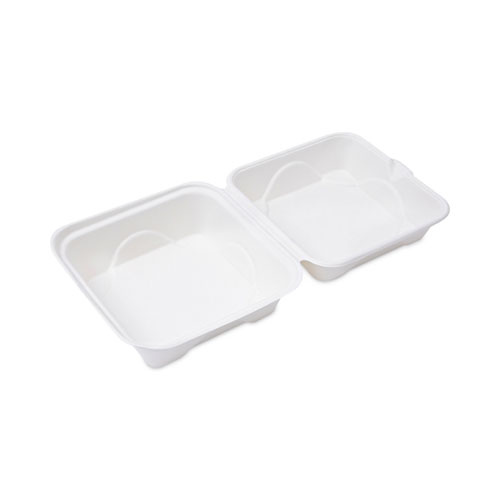 Eco-Products® Bagasse Hinged Clamshell Containers, 3-Compartment, 9 x 9 x 3, White, Sugarcane, 50/Pack, 4 Packs/Carton