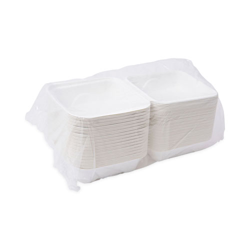 Image of Eco-Products® Bagasse Hinged Clamshell Containers, 6 X 6 X 3, White, Sugarcane, 50/Pack, 10 Packs/Carton