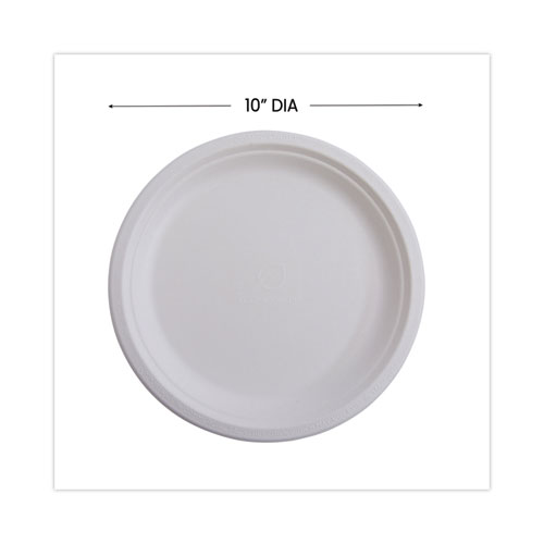 Image of Eco-Products® Renewable Sugarcane Dinnerware, Plate, 10" Dia, Natural White, 50/Pack