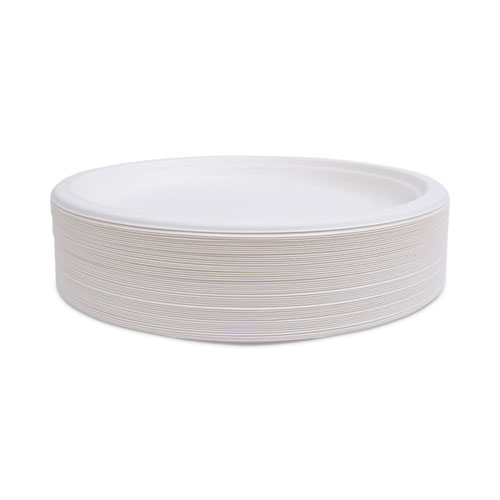 Image of Eco-Products® Renewable Sugarcane Dinnerware, Plate, 10" Dia, Natural White, 50/Pack