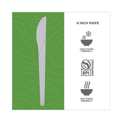 Image of Eco-Products® Plantware Compostable Cutlery, Knife, 6", Pearl White, 50/Pack, 20 Pack/Carton