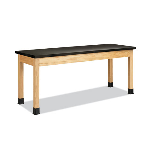 Classroom Science Table, 72w x 24d x 30h, Black High Pressure Laminate (HPL) Top, Oak Base