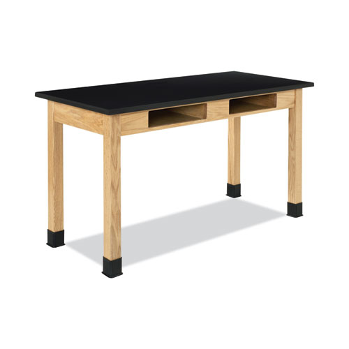 Classroom Book Compartment Science Table, 54w x 24d x 30h, Black Epoxy Resin Top, Oak Base