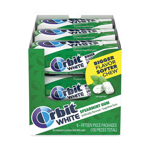 Image of Orbit® White Sugar-Free Gum, Spearmint, 15 Pieces/Pack, 9 Packs/Carton, Ships In 1-3 Business Days