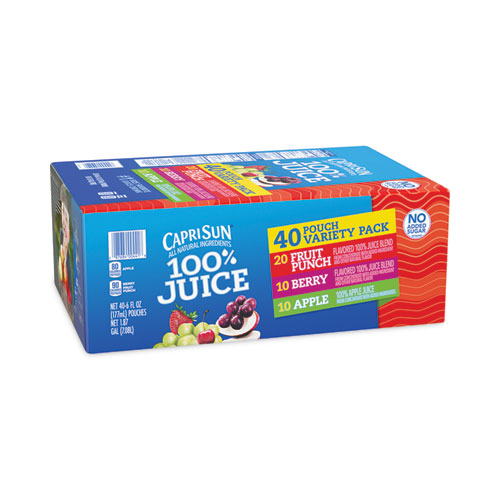 100% Juice Pouches Variety Pack, 6 oz, 40 Pouches/Pack, Delivered in 1-4 Business Days