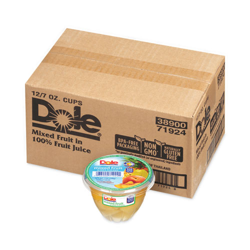 Image of Dole® Mixed Fruit In 100% Fruit Juice Cups, Peaches/Pears/Pineapple, 7 Oz Cup, 12/Carton, Ships In 1-3 Business Days